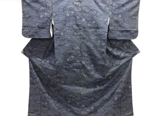 JAPANESE KIMONO / ANTIQUE KIMONO / SILK / TOKAMACHI TSUMUGI / WOVEN FLORAL PLANTS